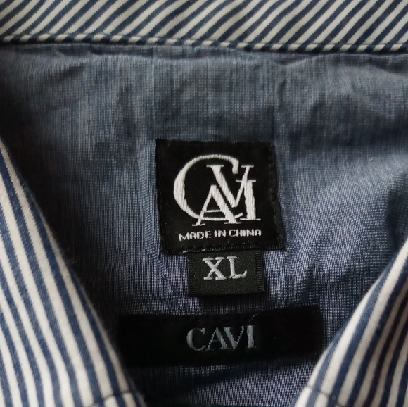 Cavi Men's Blue & White Vertical Striped Long Sleeve Dress Shirt Sz XL - Picture 11 of 11